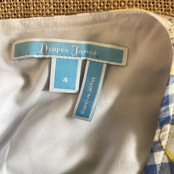Draper James Dress Size 4 Blue & White Floral‎ Yellow Gingham Stretch - Picture 3 of 8